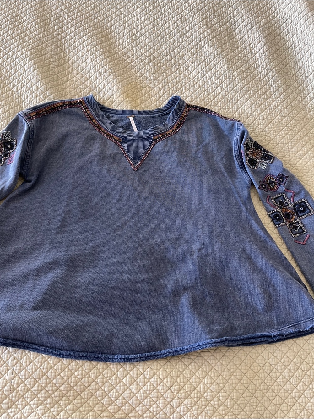 Girls' Blue Embroidered Long-Sleeve Top